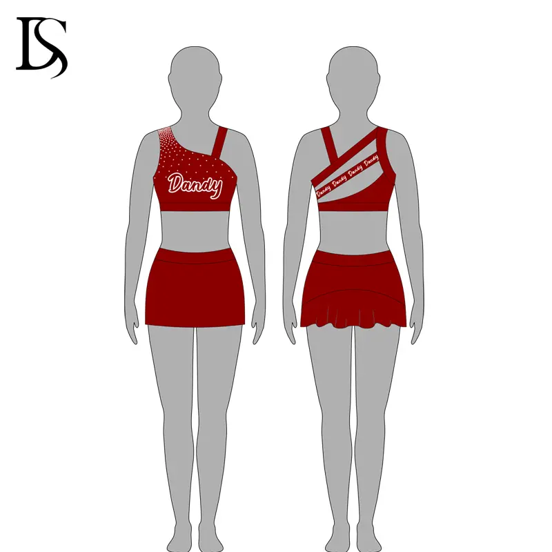 Professional Custom Red Cheerleading Bra and Shorts Gym Set Unique Design Cheer Practice Wear - Image 6
