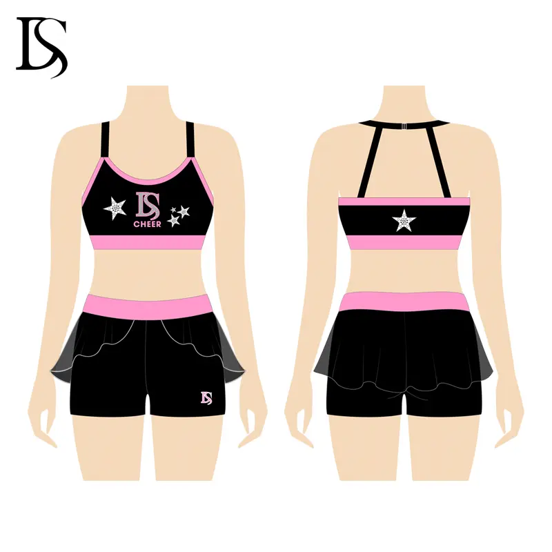 Latest Design Fitness Cheer Bras and Shorts Crops and Shorts Youth Cheer Practice Wear for Girls - Image 7