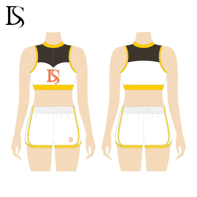 High Quality Cheer Practice Wear Costumes Blue White Cheerleading Sport Bra and Shorts for Training - Image 4