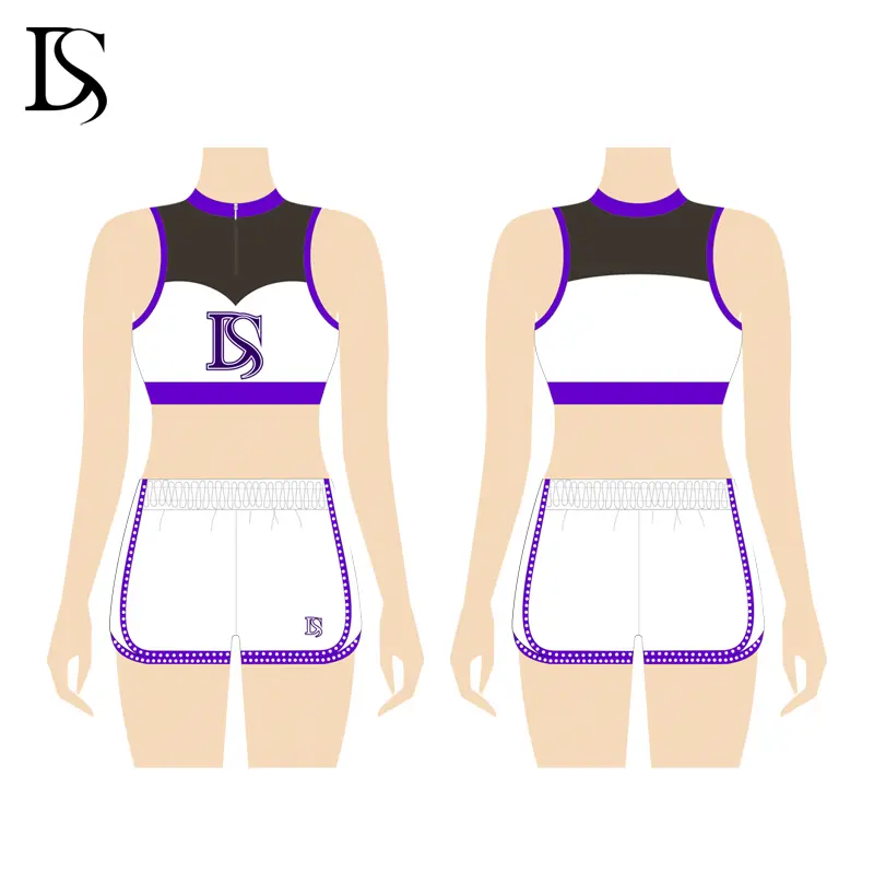 High Quality Cheer Practice Wear Costumes Blue White Cheerleading Sport Bra and Shorts for Training - Image 7